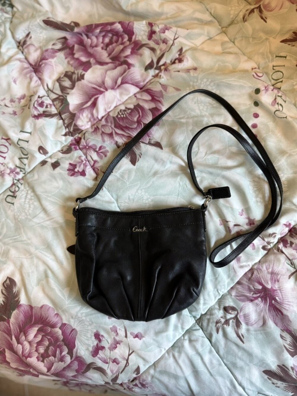 Coach Ashley Black Leather Pleated Swingpack Crossbody Bag